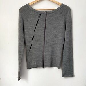 Vintage Y2K gray knit zip cardigan with cut out design
